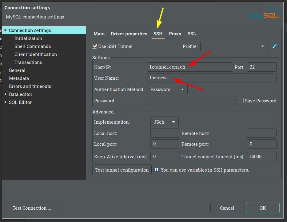 Adding SSH information to access outside of CERN.