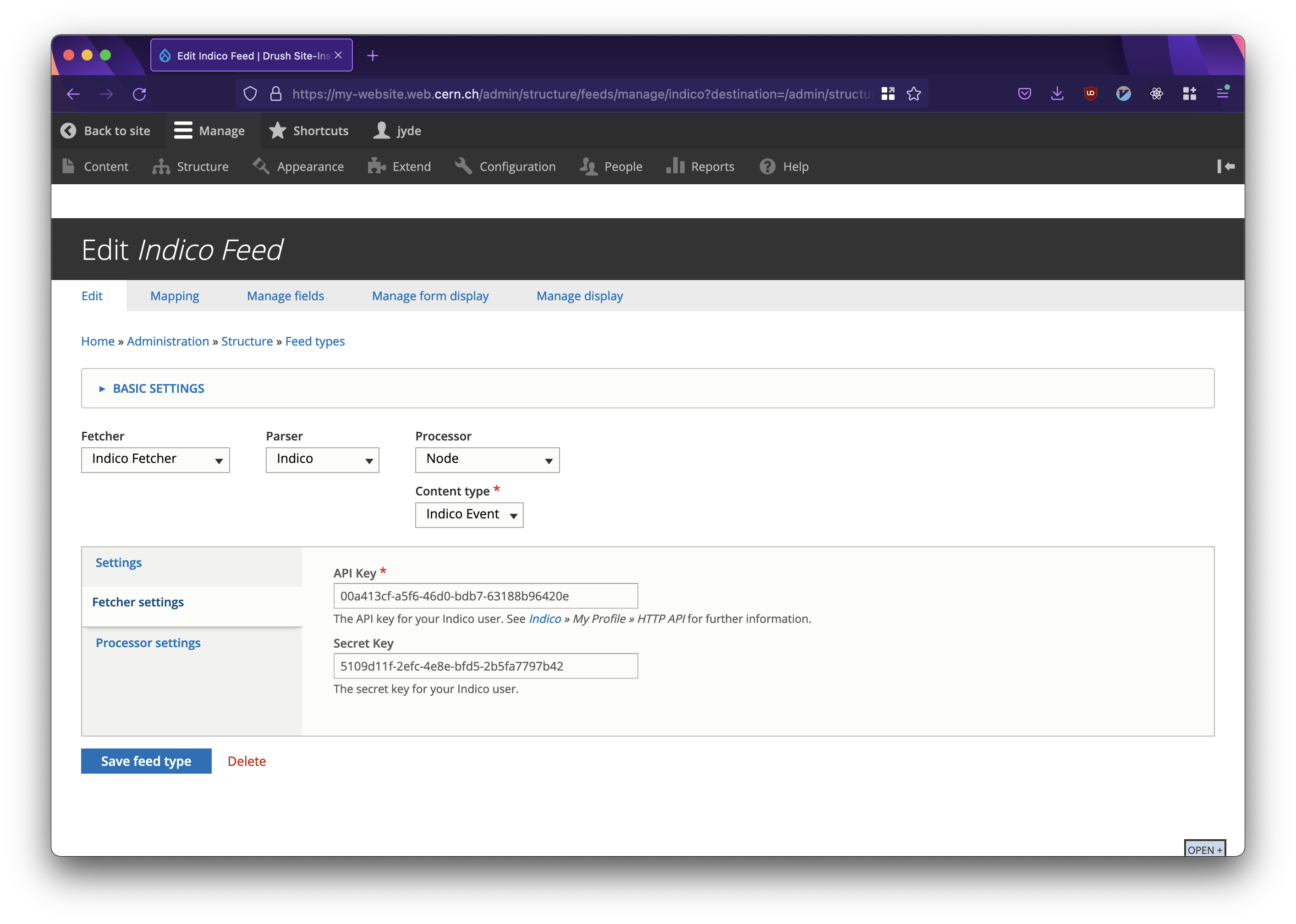 Pasting an API Key to update Fetcher settings.