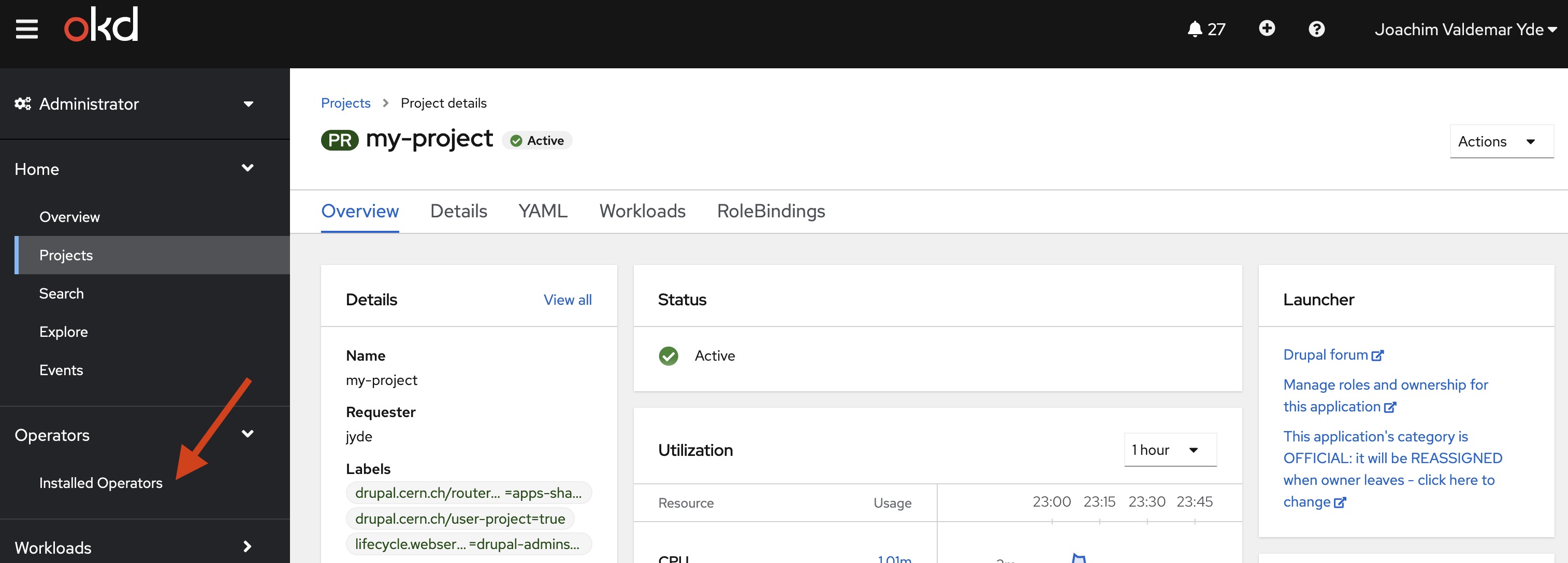 Selecting operators via the OpenShift interface.